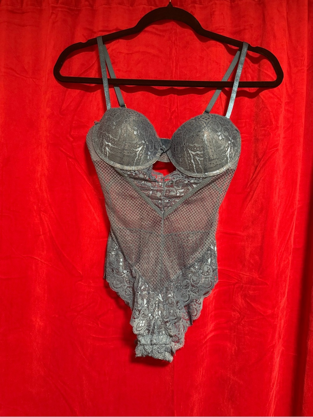 Gray Lace Mesh Bodysuit Teddy - Women's Intimates